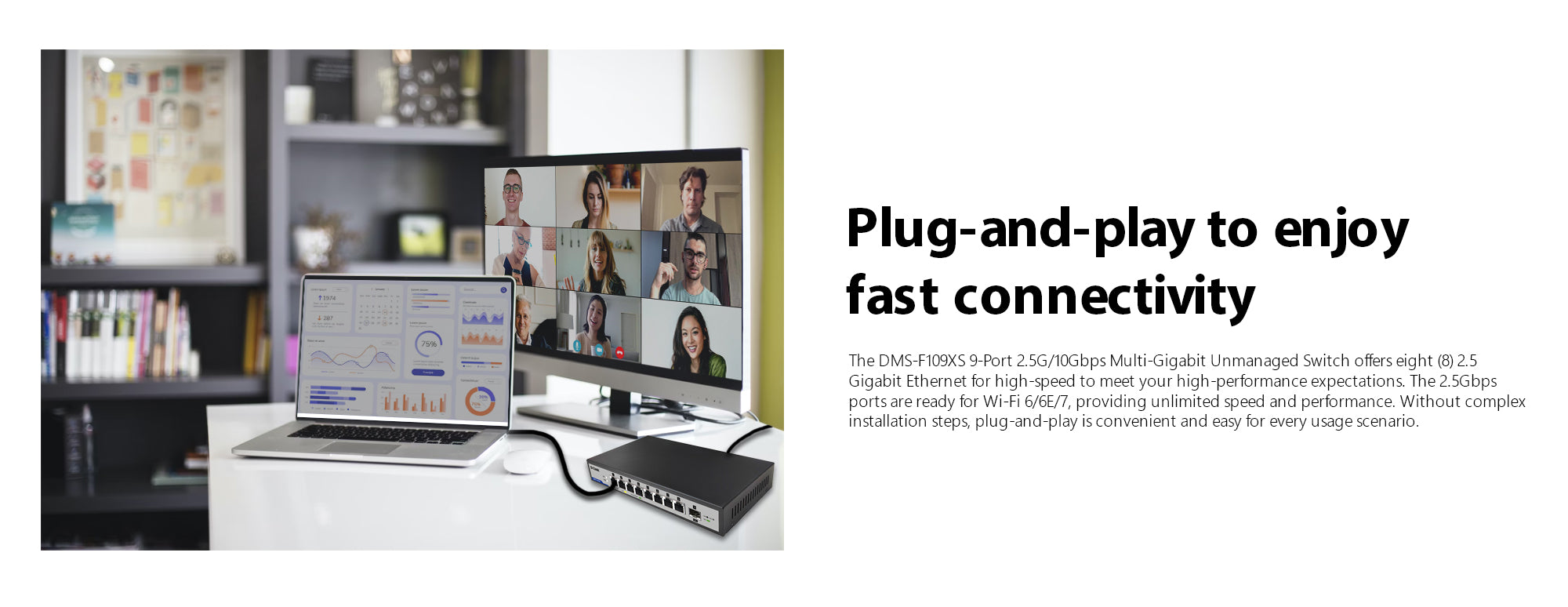 9-Port 2.5G/10G Multi-Gigabit (MG) Desktop Switch | DMS-F109XS