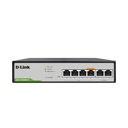 250M 6-port 10/100 switch with 4 PoE Ports and 2 Uplink Ports