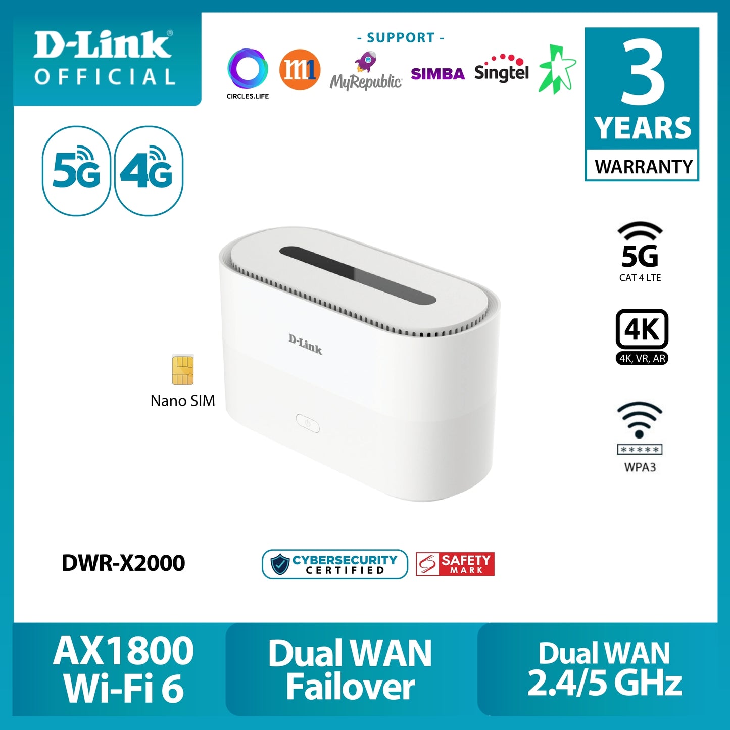 DWR-X2000 | 5G AX1800 Wi-Fi 6 Wireless Mobile Router