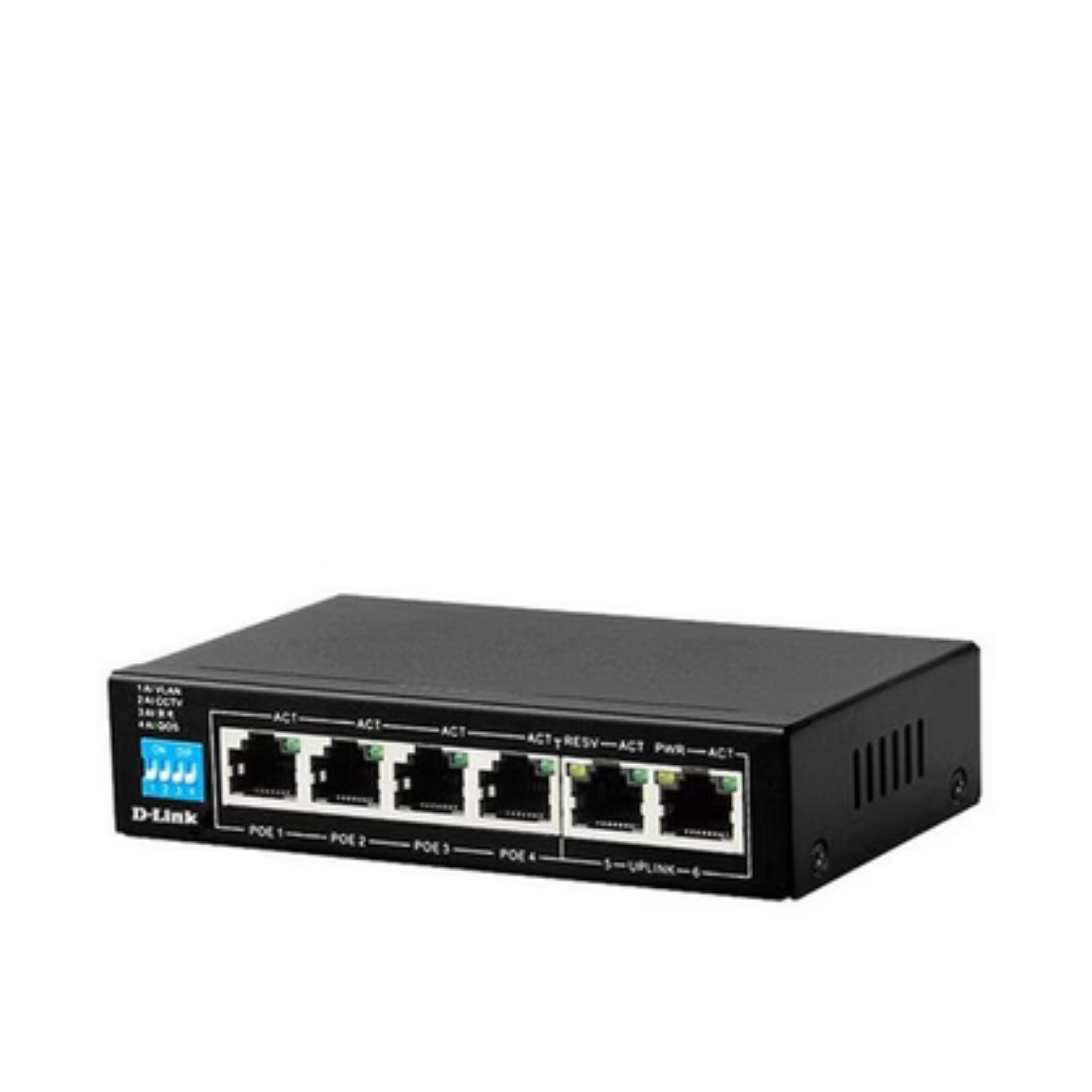 250M 6-port 10/100 switch with 4 PoE Ports and 2 Uplink Ports | DES-F1006P-E