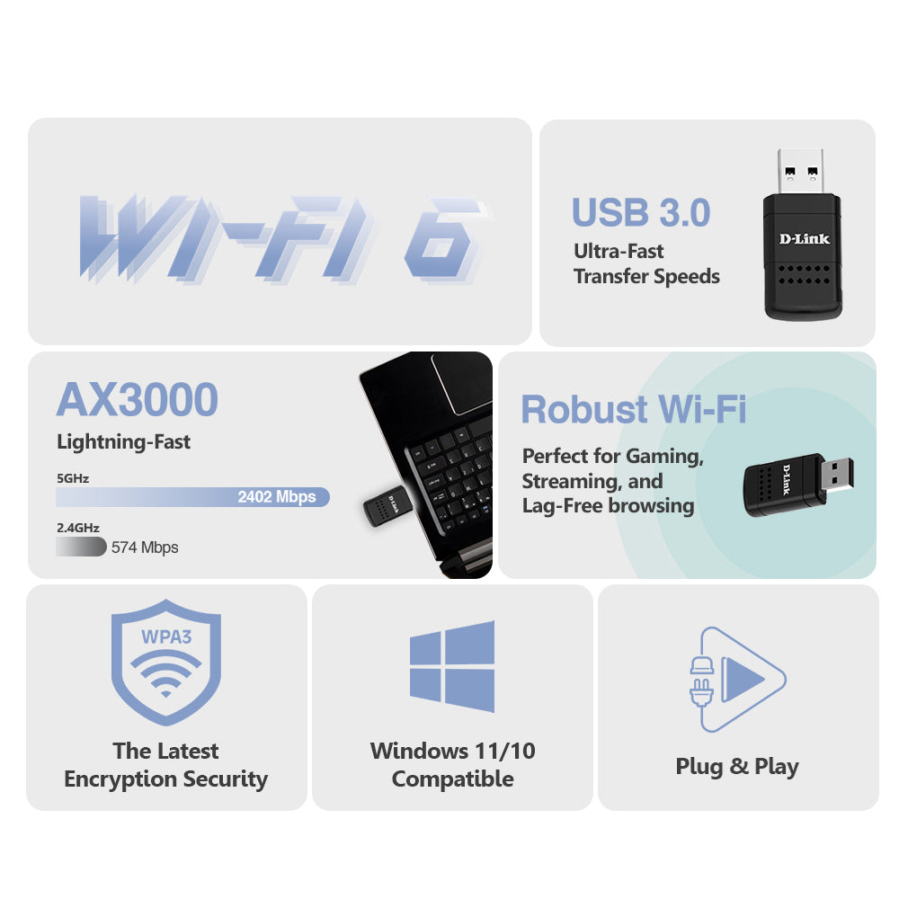 Wireless AX3000 Wi-Fi 6 MINI USB 3.0 Adapter | DWA-X3010