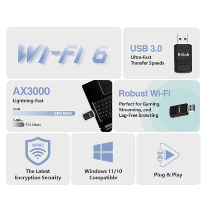 Wireless AX3000 Wi-Fi 6 MINI USB 3.0 Adapter | DWA-X3010
