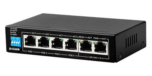 250M 6-port 10/100 switch with 4 PoE Ports and 2 Uplink Ports | DES-F1006P-E