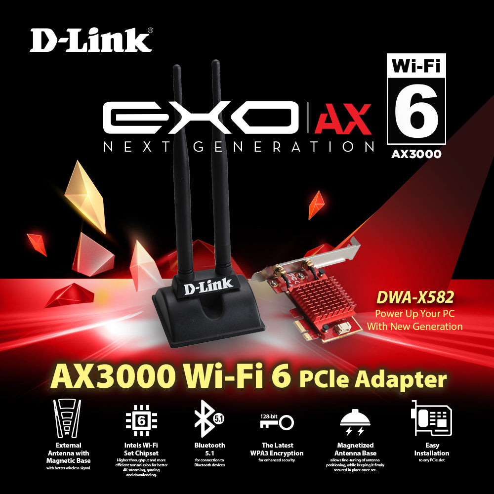 AX3000 WiFi 6 Wireless PCle Adapter with Bluetooth 5.1 | DWA-X582
