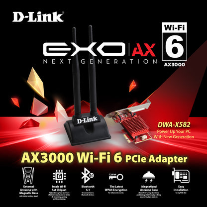 AX3000 WiFi 6 Wireless PCle Adapter with Bluetooth 5.1 | DWA-X582