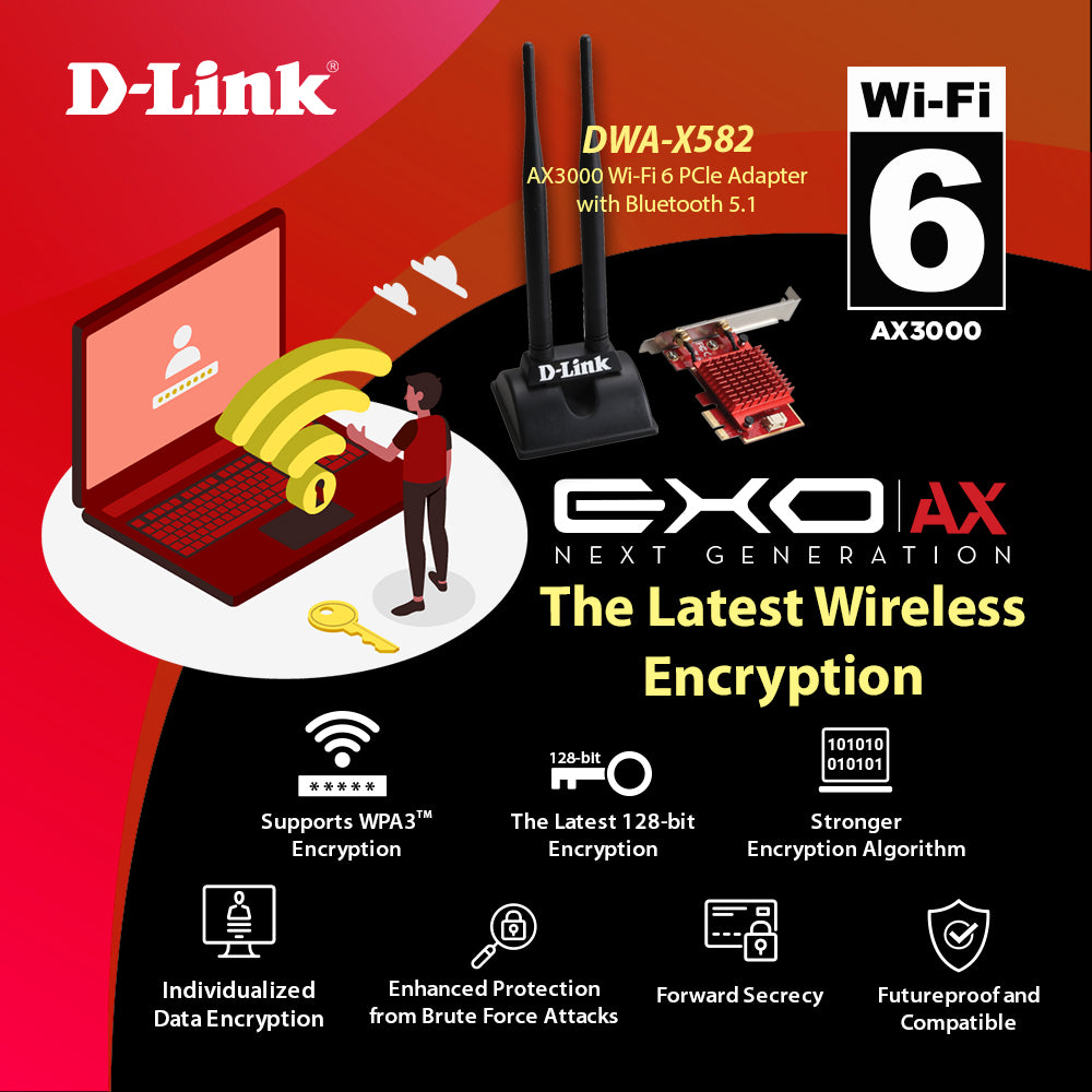 AX3000 WiFi 6 Wireless PCle Adapter with Bluetooth 5.1 | DWA-X582