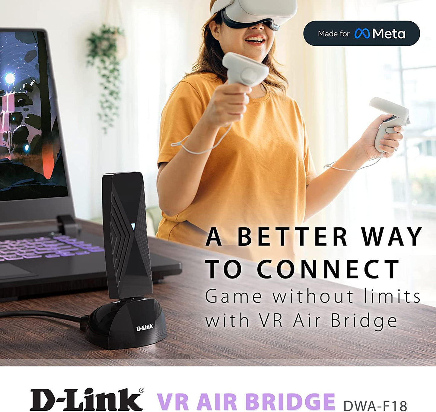 Oculus Quest 2 VR Wireless Air Bridge - Wireless Connection Between Oculus Meta Quest 2 and Gaming PC VR for 360° Movement (DWA-F18)