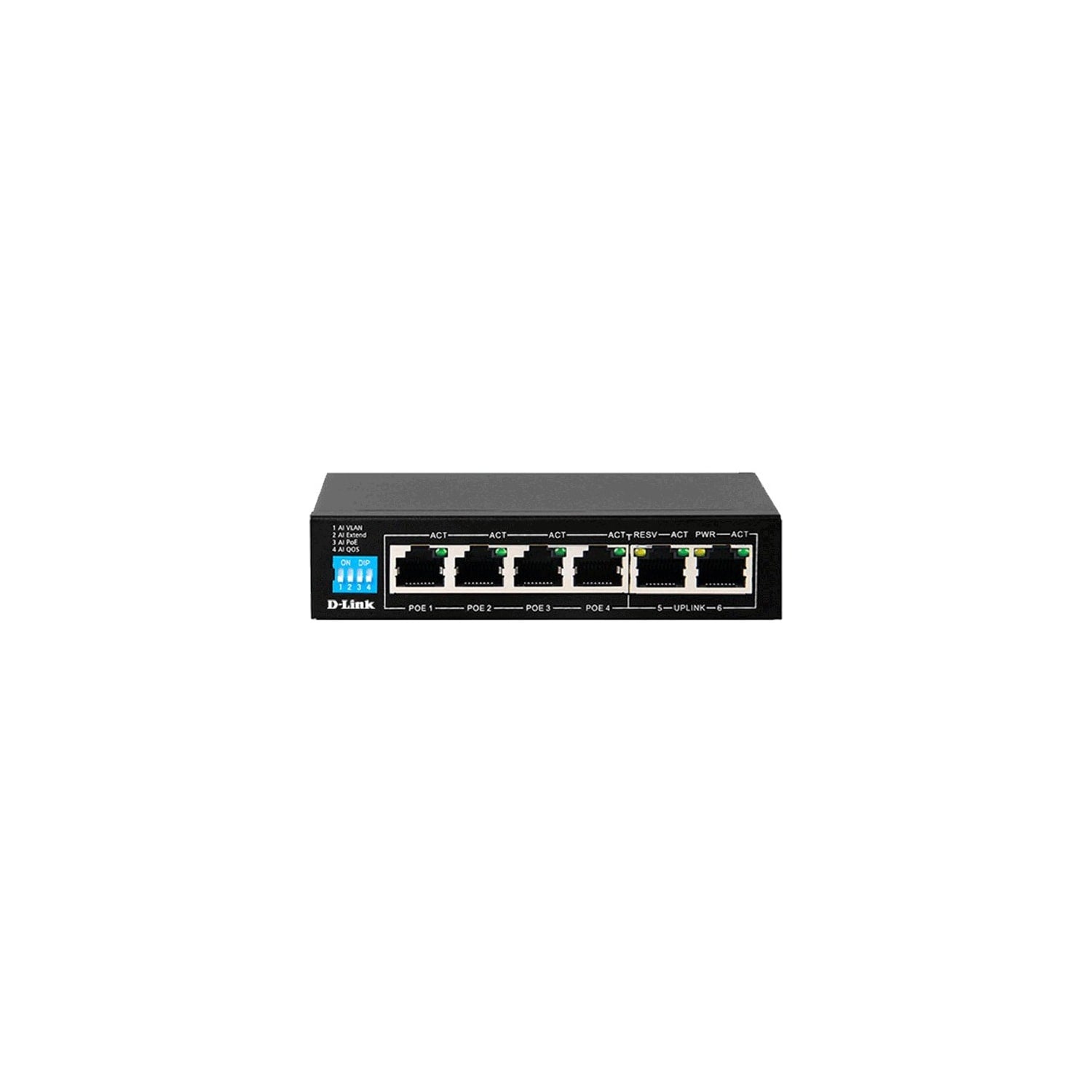 250M 6-port 10/100 switch with 4 PoE Ports and 2 Uplink Ports | DES-F1006P-E